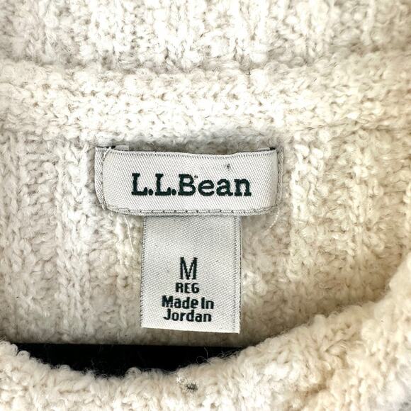 LL Bean womens ribbed mock neck pull over ivory sweater medium regular 35% wool - Picture 5 of 8